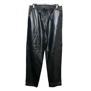Women Black Faux Leather Joggers